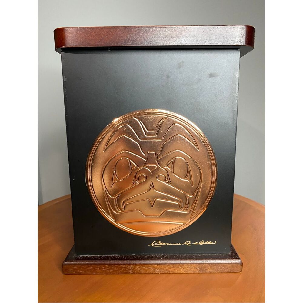 Clarence Wells vintage 1980s trinket box with 2 copper plates on front and back.